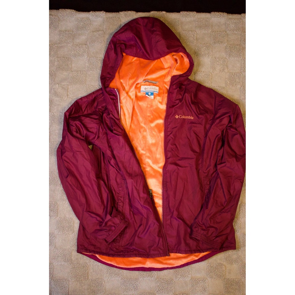 Columbia Womens XL Hooded Fleece Lined Jacket Plum Purple Orange Full Zip Coat